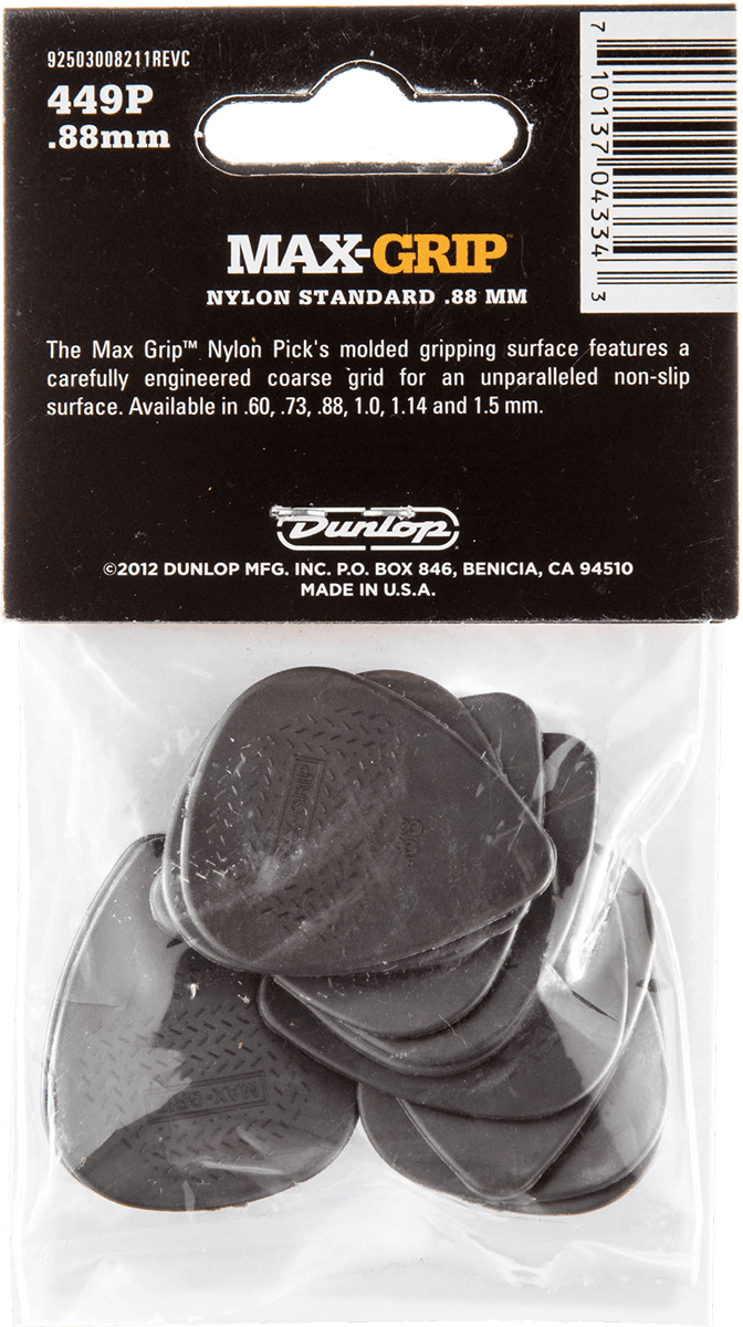Dunlop 449P088 Plek 0.88 mm dunkelgrau Max Grip / 12er Pack