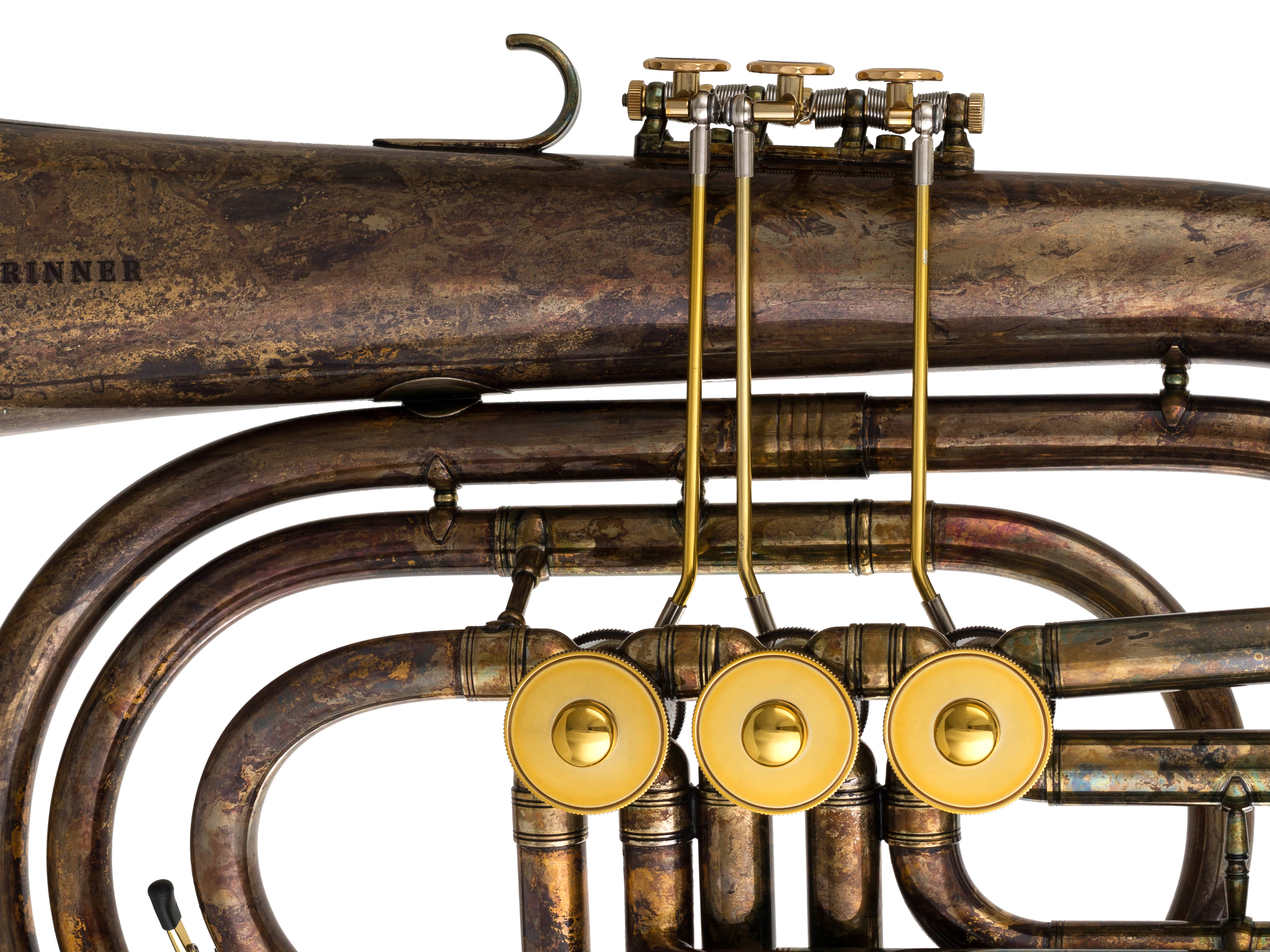 Krinner Basstrompete Goldmessing vertikal Antik-Lack